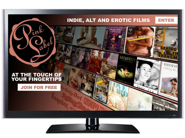 Pink Label TV - monitor showing various porn title images